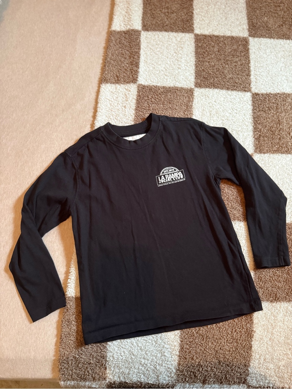 Zara Black Long Sleeve Tee with White Chest Logo